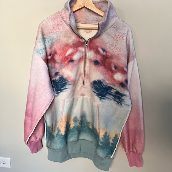 Anthropologie Pilcro Half Zip Multicolor Pullover Sweatshirt Scenic Rose Green - Picture 3 of 8